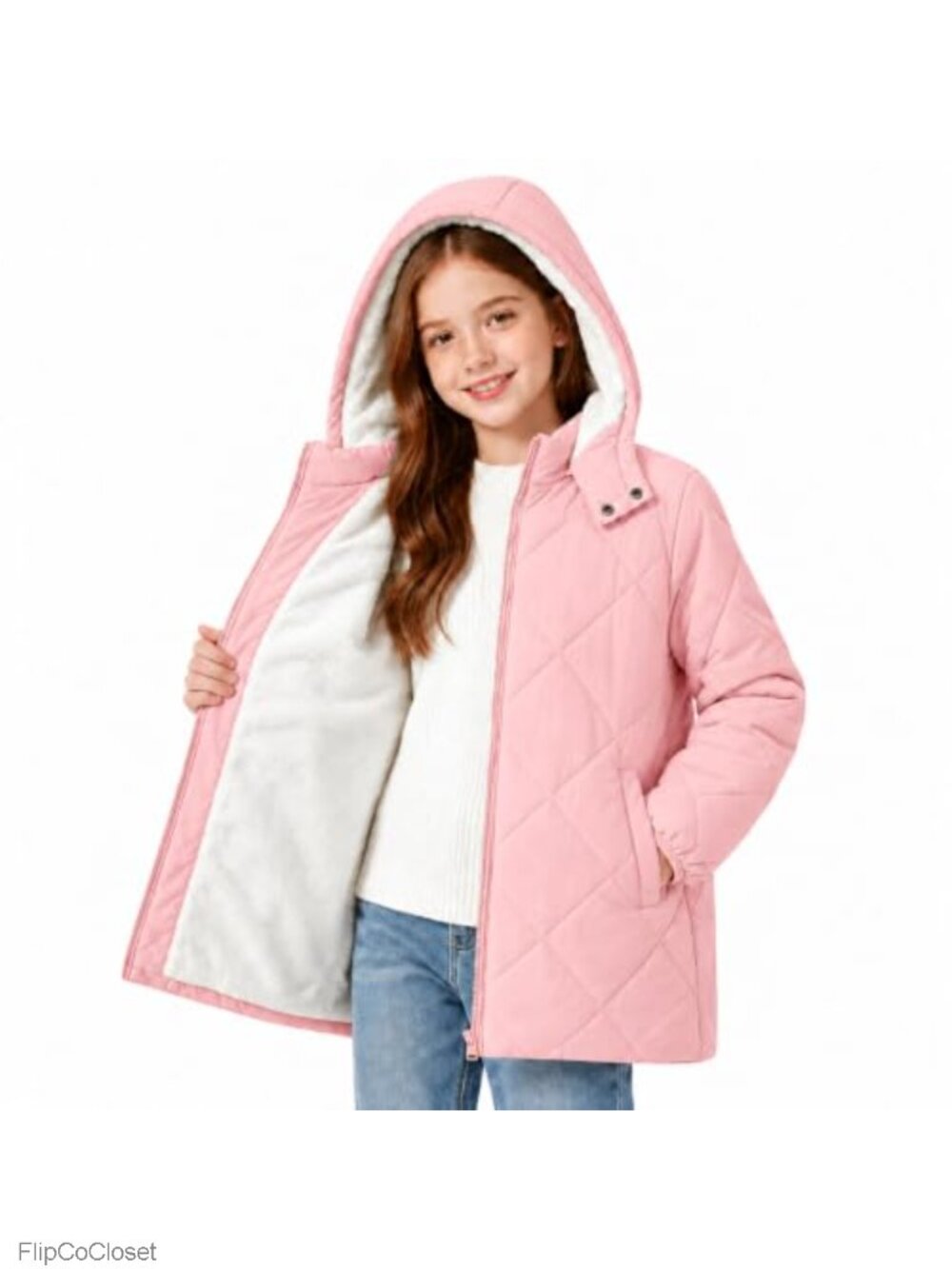 Girls Winter Fleece Lined Hooded Puffer Jacket Warm Coat
